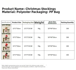 Detailed size chart for striped knitted Christmas stockings with 15x50cm dimensions