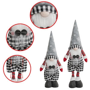 Set of two Christmas gnomes with adjustable telescopic legs and black plaid design