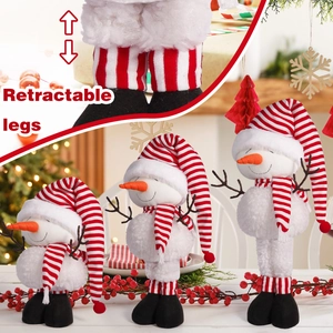 Pupazzo di neve natalizio in peluche con cappello a righe e gambe telescopiche