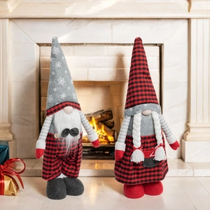 Nordic Christmas Gnome Plush Doll With Retractable Long Legs Buffalo Plaid Gnomes Figurine For Holiday Home Party Decor