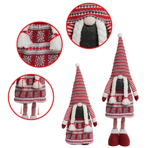 Christmas gnome plush doll with adjustable telescopic legs and red striped pointed hat
