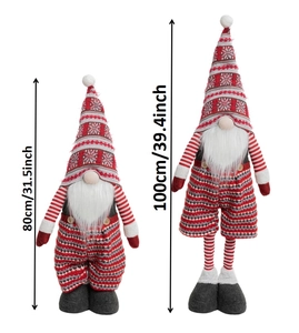 Detailed size comparison of 80cm and 100cm telescopic Christmas gnomes in festive red