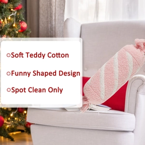 Coussin décoratif en forme de bonbon rose et blanc en coton teddy doux pour Noël