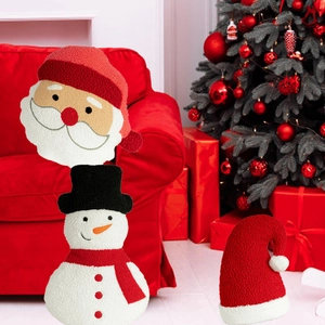 Christmas snowman and Santa Claus plush pillows in soft sherpa fleece for holiday decor