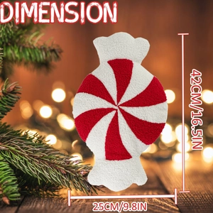 Dettaglio del cuscino di peluche a forma di caramella alla menta 42x25 cm