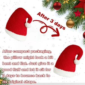 Détail du coussin bonnet de Noël retrouvant sa forme après compression sous vide