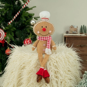 Gingerbread man plush doll with chef hat and long legs for Christmas home decoration