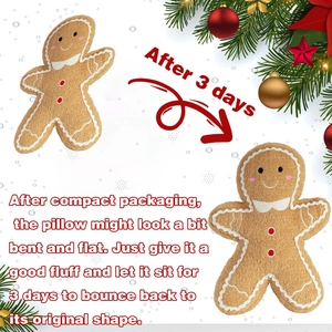 Gingerbread man plush pillow recovery process from vacuum packing to full fluffy state