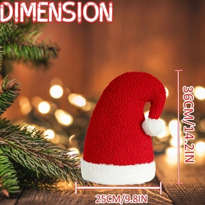 Dimensions du coussin bonnet de Noël en peluche: hauteur 36 cm et largeur 25 cm décoré