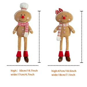 Gingerbread plush doll set with Christmas bow and striped scarf, 50cm tall festive decor