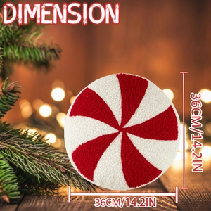 Cuscino rotondo natalizio a forma di caramella da 36 cm con strisce in velluto rosso e bianco