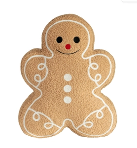 Detailed view of ginger man plush pillow showing curly fleece texture and white embroidery