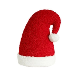 Coussin bonnet de Noël classique en polaire pelucheuse rouge et blanche à pompon doux