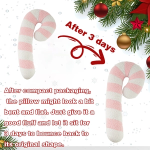 Detailed comparison of pink Christmas candy cane pillow restoring after vacuum packaging