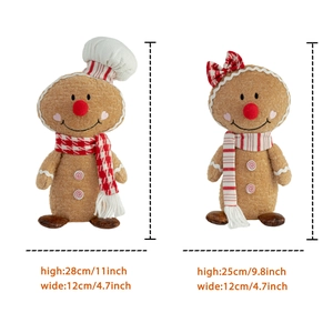 Plush Christmas gingerbread man set with chef hat and bow tie, 28cm sitting ornaments