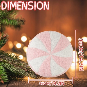 Pink and white swirl candy plush pillow 14.2 inch decorative Christmas round cushion
