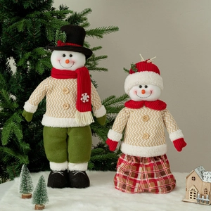 Christmas Telescopic Snowman Plush Doll Ornament For Home Party Decor Cute Knitted Snowman Figurine Holiday Xmas Gift