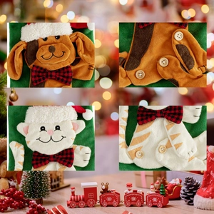 Christmas pet stockings set with cartoon cat and dog appliques and plaid bowties