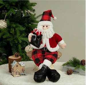 Standing Santa Claus Snowman Plush Doll Christmas Ornament Red Black Buffalo Plaid Buffalo Check Xmas Tabletop Decoration Gift