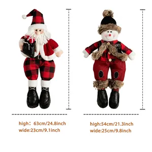 Standing Santa Claus and snowman plush figures with dimensions 63cm and 54cm height