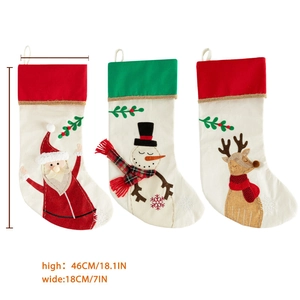 Set of 3 linen Christmas stockings with Santa, Snowman and Reindeer, 18 inch size