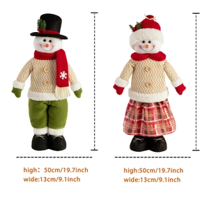 Set of 2 retractable Christmas snowmen plush dolls in festive knit outfits, 50cm tall