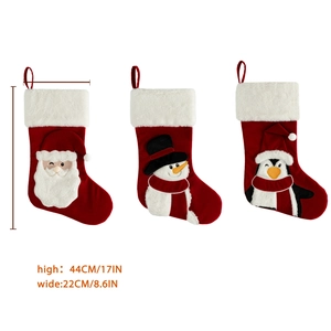 Three-pack of red Christmas stockings with Santa, snowman and penguin patterns, 44cm height