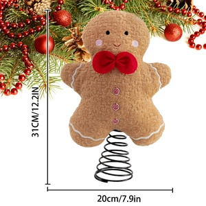 Gingerbread man plush Christmas tree topper with spring base and 31cm height detail