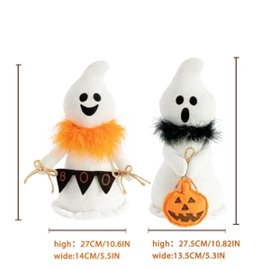 Knitted Halloween ghost plush set with feather scarves and boo flag decoration