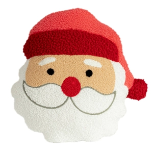 Santa Claus plush pillow made of soft red and white bouclé fabric for Christmas decor
