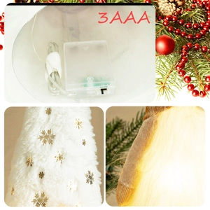 Lighted faceless gnome Christmas tree topper with LED battery box and gold snowflake plush