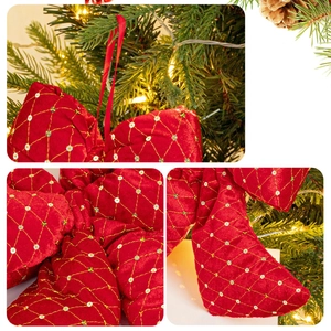 Red velvet Christmas tree bow with gold quilting and silver sequins for festive decor