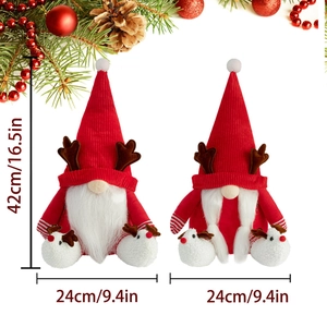 Paire de gnomes de Noël avec bois de renne et chapeaux rouges, dimensions de 42cm de haut
