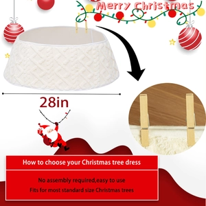 28-inch white knit Christmas tree collar with diamond pattern and wooden clip fasteners