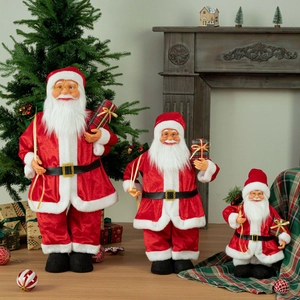 Three-piece set of telescopic Santa Claus dolls in classic red velvet for home decor