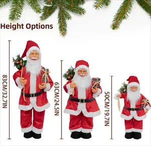 Three sizes of retractable Santa Claus figurines with height measurement details