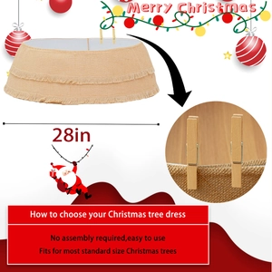 28 inch burlap Christmas tree collar with double tassels and wooden fixing clips