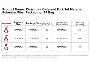 Detailed size and weight chart for Christmas gnome themed polyester cutlery holders