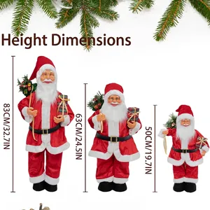 Three retractable Santa Claus figurines in different sizes for Christmas home decor