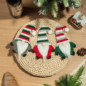 Set of 3 Christmas gnome cutlery holders with striped hats for festive table decoration