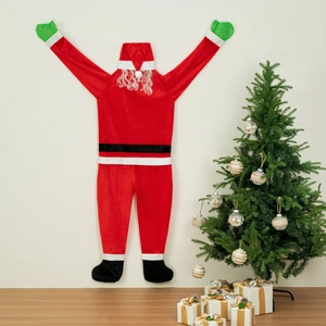Décoration murale Père Noël en peluche rouge avec gants verts et bottes noires classiques