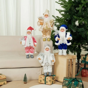 Figurines de Père Noël debout de 12 pouces en champagne doré, rose, bleu et blanc