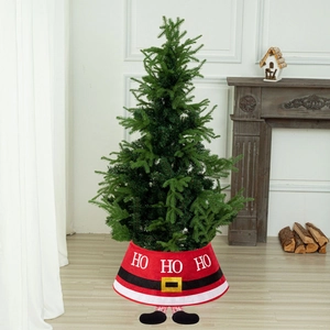 Jupe de sapin de Noël avec jambes de Père Noël 3D et imprimé festif Ho Ho Ho