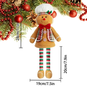 Plush Christmas gingerbread man decoration with red vest and chef hat, 48cm height