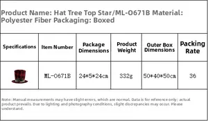 Detailed size chart and specifications for the red black plaid Christmas tree topper hat