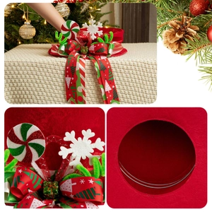 Red velvet Christmas tree topper hat with festive bow, candy canes and antlers