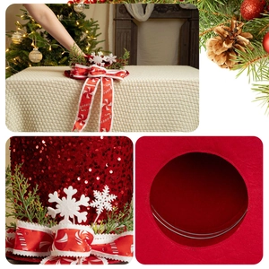 Red sequin Christmas tree topper hat with peppermint ribbon and snowflake accents