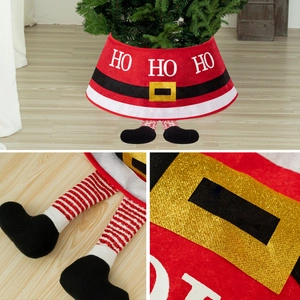 Jupe de sapin Noël style Père Noël avec jambes de lutin et motif festif HO HO HO