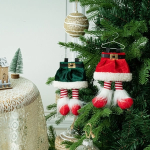 Festive Christmas Elf Leg Pendant Christmas Tree Hanging Decoration Red Green Plush Feet For Holiday Party Ornament Home Decor