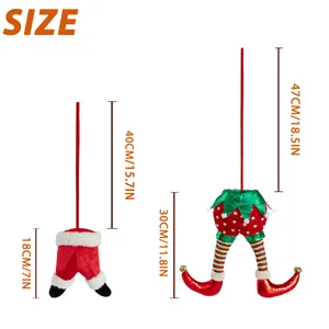 Size chart showing height specifications for Christmas elf and Santa leg tree toppers